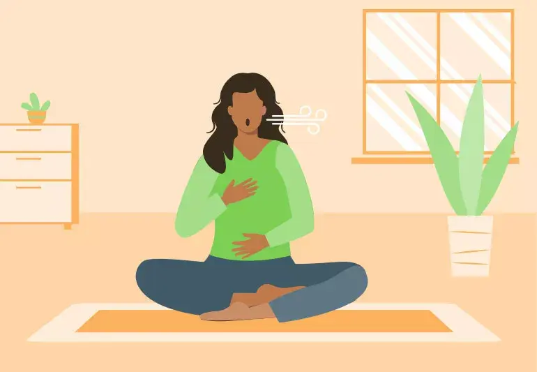 A person trying to do breathing exercises such as box breathing and Alternate Nostril Breathing